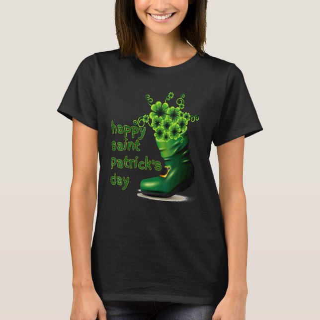 Happy Saint Patrick's Day Green Shoe Lucky Shamroc T-Shirt (Vorderseite)