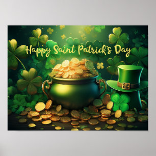 Happy Saint Patrick's Day Pot of Gold Coins Poster
