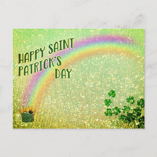 Happy Saint Patrick's Day Pot of Gold Rainbow Postkarte (Vorderseite)