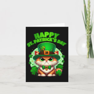 Happy Saint Patricks Day Shamrock Cat with Hat Karte