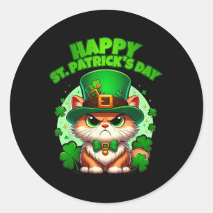 Happy Saint Patricks Day Shamrock Cat with Hat Runder Aufkleber