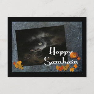 Happy Samhain!-Fledermäuse, Mond, Pumpkin Postkarte