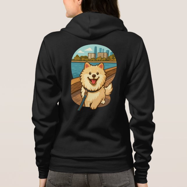 Happy Samoyed Walk by the City Waterfront Hoodie (Rückseite)