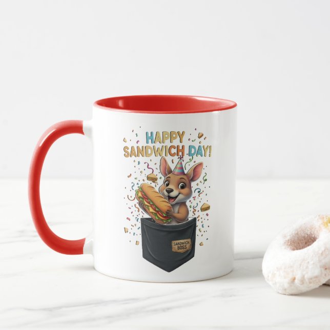 Happy Sandwich Day Boss- Kangaroo Foodie Animal Tasse (Mit Donut)