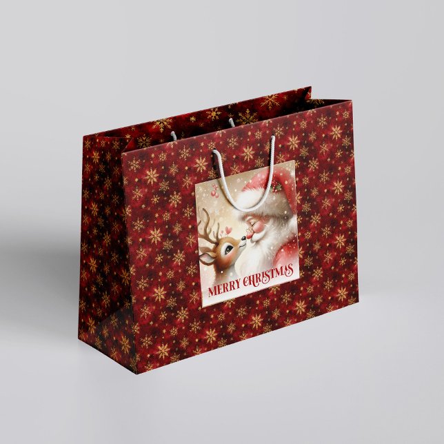 Happy Santa and Rudolph Christmas Cartoon Gift Bag Große Geschenktüte (Happy Santa and Rudolph Christmas Cartoon Gift Bag)