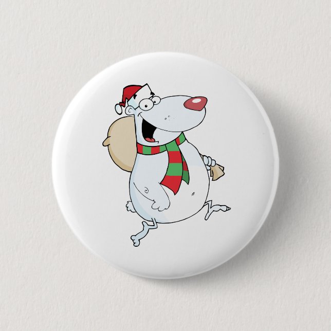 Happy Santa Bear läuft mit Tasche Button (Vorderseite)