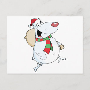 Happy Santa Bear läuft mit Tasche Feiertagspostkarte