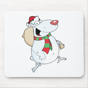 Happy Santa Bear Runs With Bag Mousepad