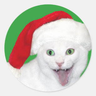 Happy Santa Cat Runder Aufkleber