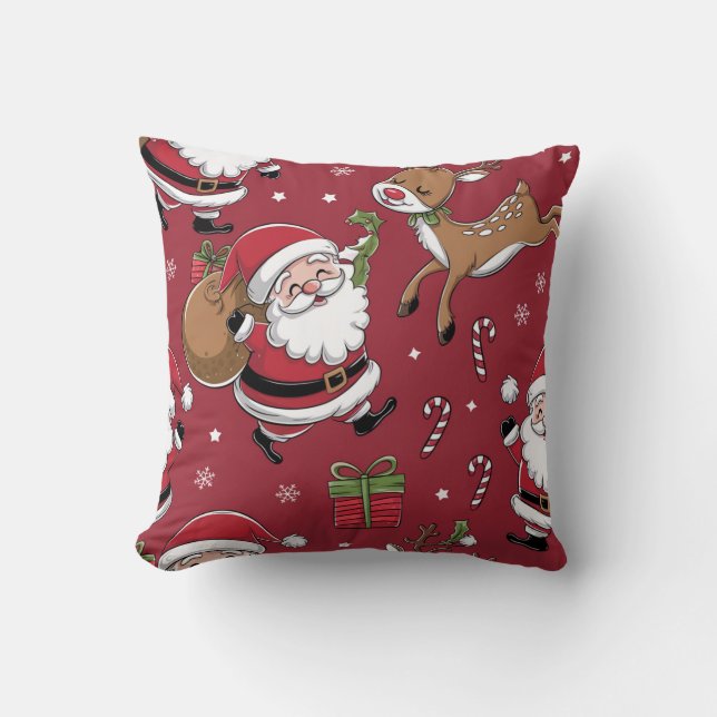 Happy Santa Christmas Red Pattern Kissen (Vorderseite)