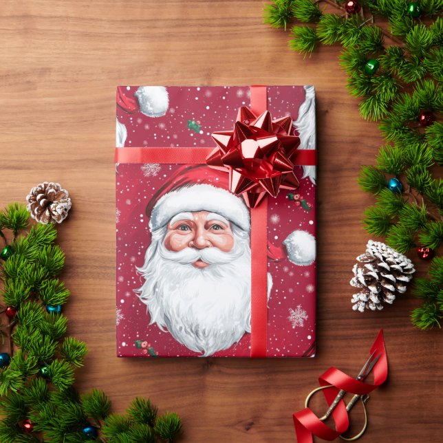 Happy Santa Claus Face Design Geschenkpapier (Feiertagsgeschenk)