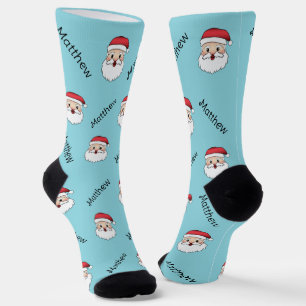 Happy Santa Claus Heads mit Individuelle Name Patt Socken
