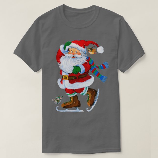 Happy Santa Claus Ice Skaten Weihnachten T-Shirt (Design vorne)