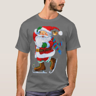 Happy Santa Claus Ice Skaten Weihnachten T-Shirt