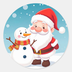 Happy Santa Claus in Snowy Winter Szene Runder Aufkleber
