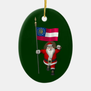 Happy Santa Claus mit der Flagge Georgiens Keramikornament
