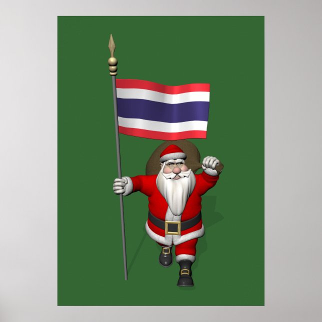 Happy Santa Claus mit der Flagge Thailands Poster (Vorne)