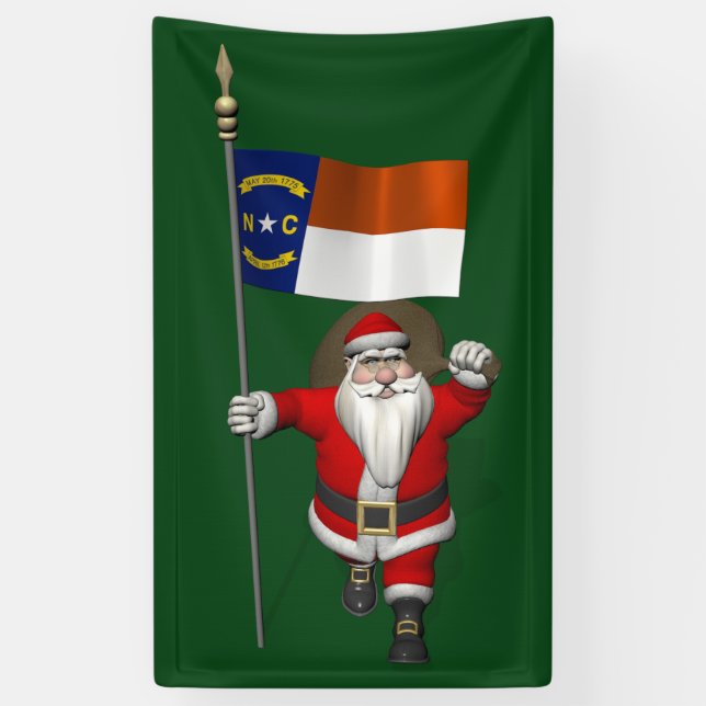 Happy Santa Claus mit der Flagge von North Dakota Banner (Vertikal)