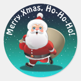 Happy Santa Claus mit einem Sack voller Geschenke Runder Aufkleber