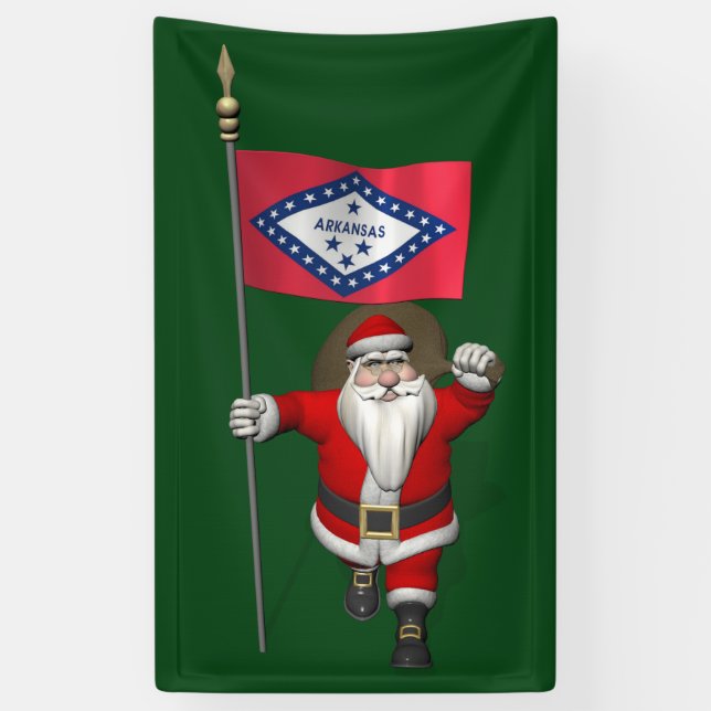 Happy Santa Claus mit Fahne von Arkansas Banner (Vertikal)