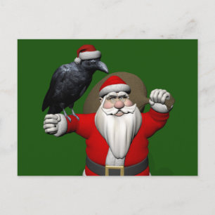 Happy Santa Claus mit riesigem Raven Feiertagspostkarte