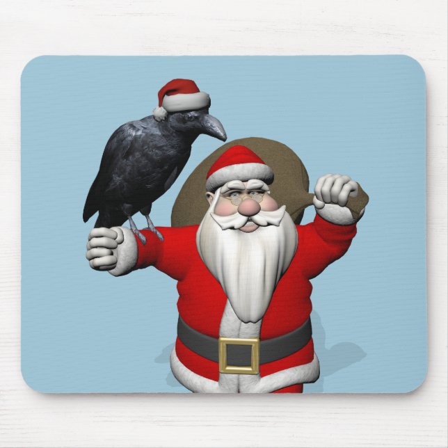 Happy Santa Claus mit riesigem Raven Mousepad (Vorne)
