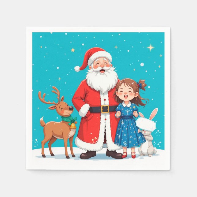 Happy Santa Claus mit Schneemann Serviette (Vorderseite)