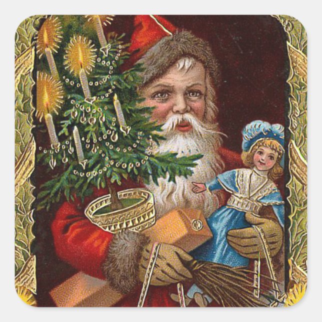 "Happy Santa Claus" Quadratischer Aufkleber (Vorderseite)