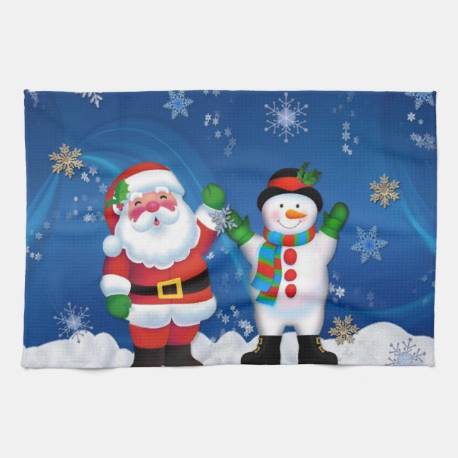 Happy Santa Claus und Snowman Geschirrtuch (Horizontal)