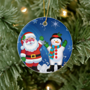 Happy Santa Claus und Snowman Keramik Ornament