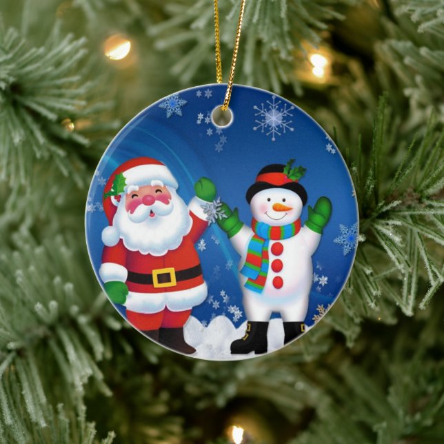Happy Santa Claus und Snowman Keramik Ornament (Baum)