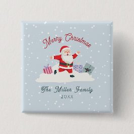 Happy Santa, hellblaue Weihnachten Button