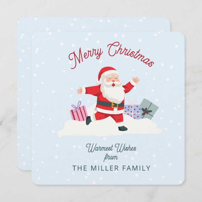 Happy Santa, hellblaue Weihnachten Einladung (Vorne/Hinten)