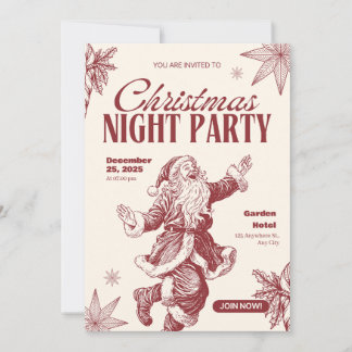Happy Santa holly christmas party invitation card Einladung