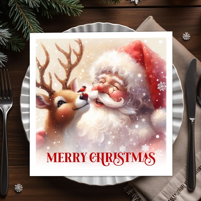 Happy Santa Rudolph Holiday Table Napkins Serviette (Happy Santa Rudolph Holiday Table Napkins)