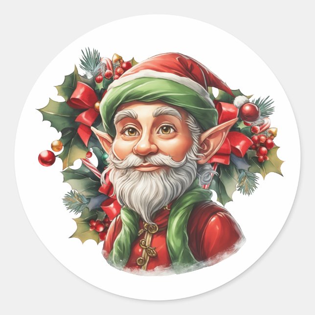 Happy Santa's Elf Runder Aufkleber (Vorderseite)