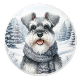 Happy Schnauzer in einem Scara Winter Art Keramikknauf
