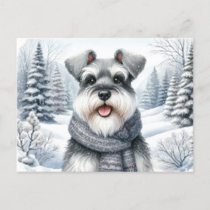 Happy Schnauzer in einem Scara Winter Art Postkarte