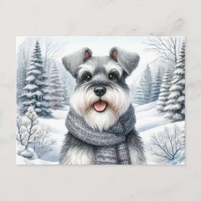 Happy Schnauzer in einem Scara Winter Art Postkarte (Vorderseite)
