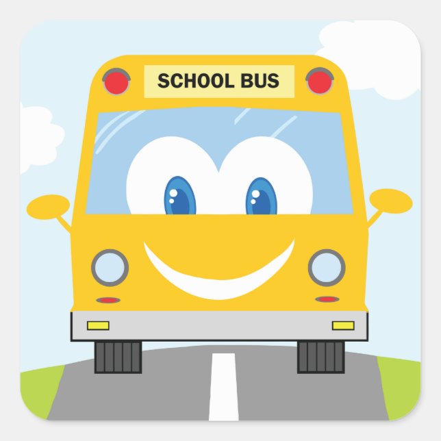Happy School Bus Quadratischer Aufkleber (Vorderseite)