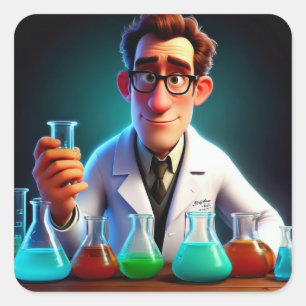 Happy Scientist Birthday Quadratischer Aufkleber