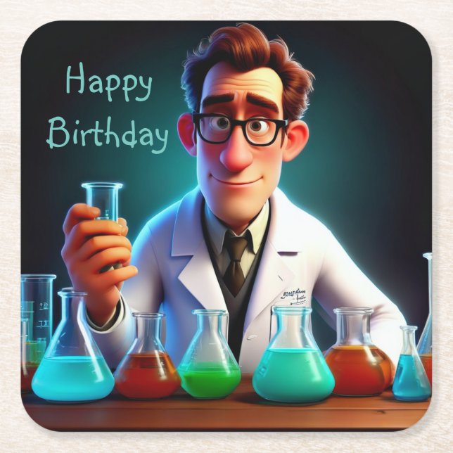Happy Scientist Birthday Rechteckiger Pappuntersetzer (Vorderseite)