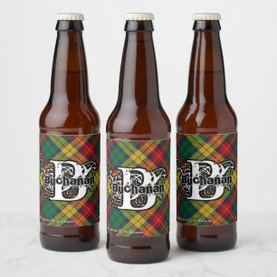Happy Scotsman Clan Buchanan Tartan Monogram Bierflaschenetikett