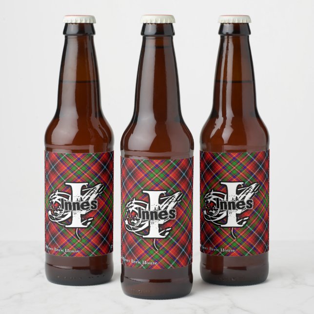 Happy Scotsman Clan Innes Tartan Monogram Bierflaschenetikett (Flaschen)
