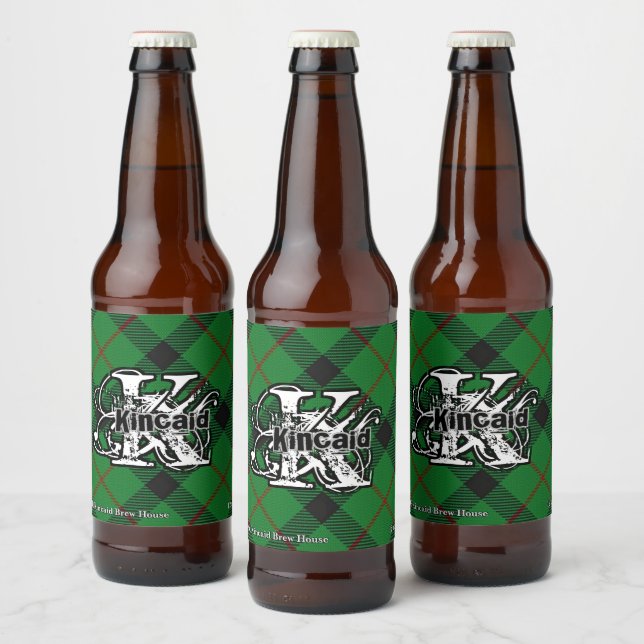 Happy Scotsman Clan Kincaid Tartan Monogram Bierflaschenetikett (Flaschen)