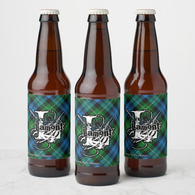Happy Scotsman Clan Lamont Tartan Monogram Bierflaschenetikett (Flaschen)