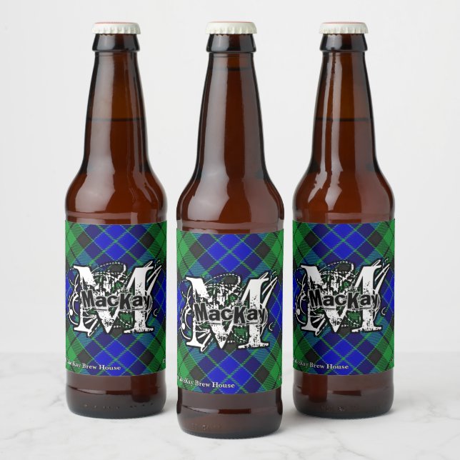 Happy Scotsman Clan MacKay Tartan Monogram Bierflaschenetikett (Flaschen)