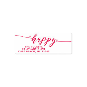 HAPPY Script Simple Red Holiday Rücksendeadresse Permastempel
