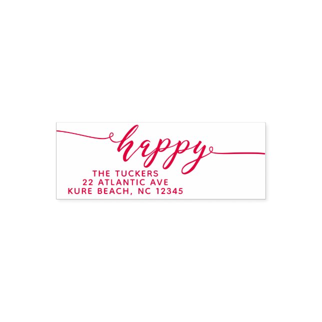 HAPPY Script Simple Red Holiday Rücksendeadresse Permastempel (Design)