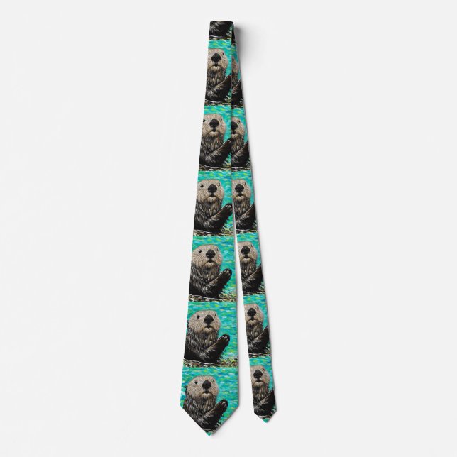 Happy Sea Otter Malerei Neck Tie Krawatte (Vorderseite)